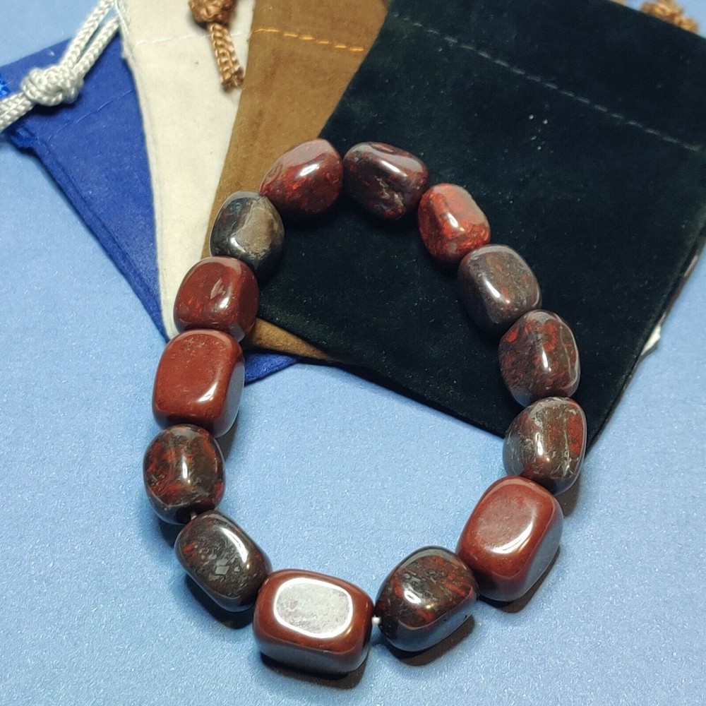 Brecciated Jasper stretch bracelet 12-15mm tumbled stones with felt pouch-NB27